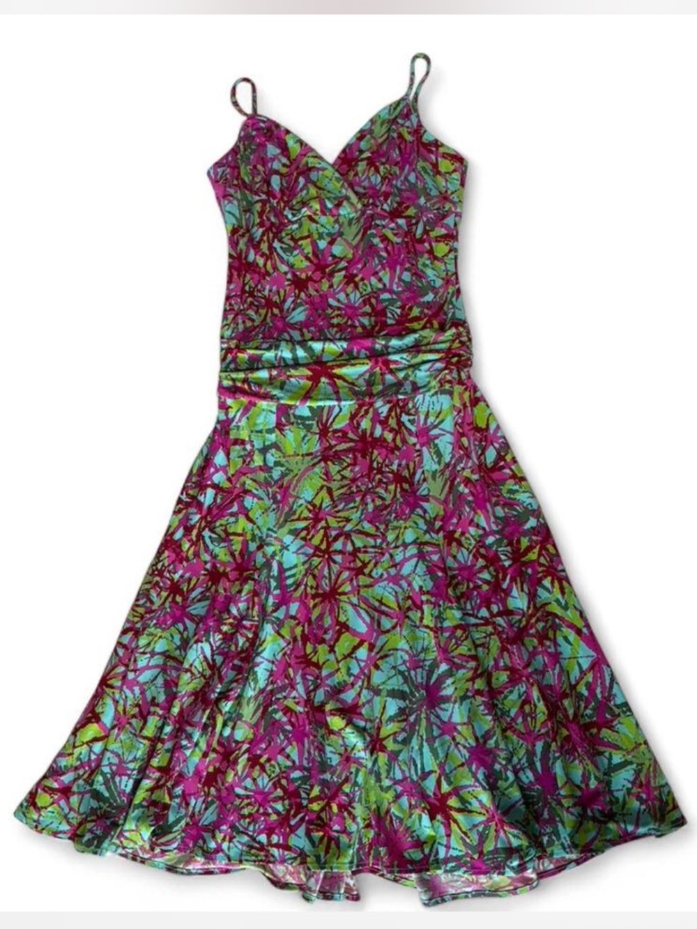 BCBGMaxAzria purple, teal and Green Floral Midi Dress